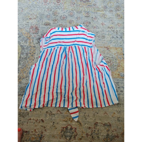 Modern Modcloth Barbie Blue Pink White Stripe Front Tie tank top - Picture 8 of 12